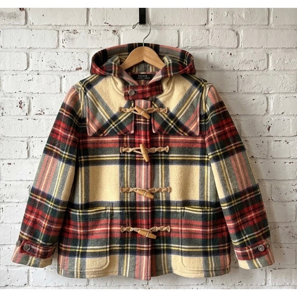 Polo Ralph Lauren Plaid Wool Toggle Duffel Coat XL Tartan Hooded Jacket